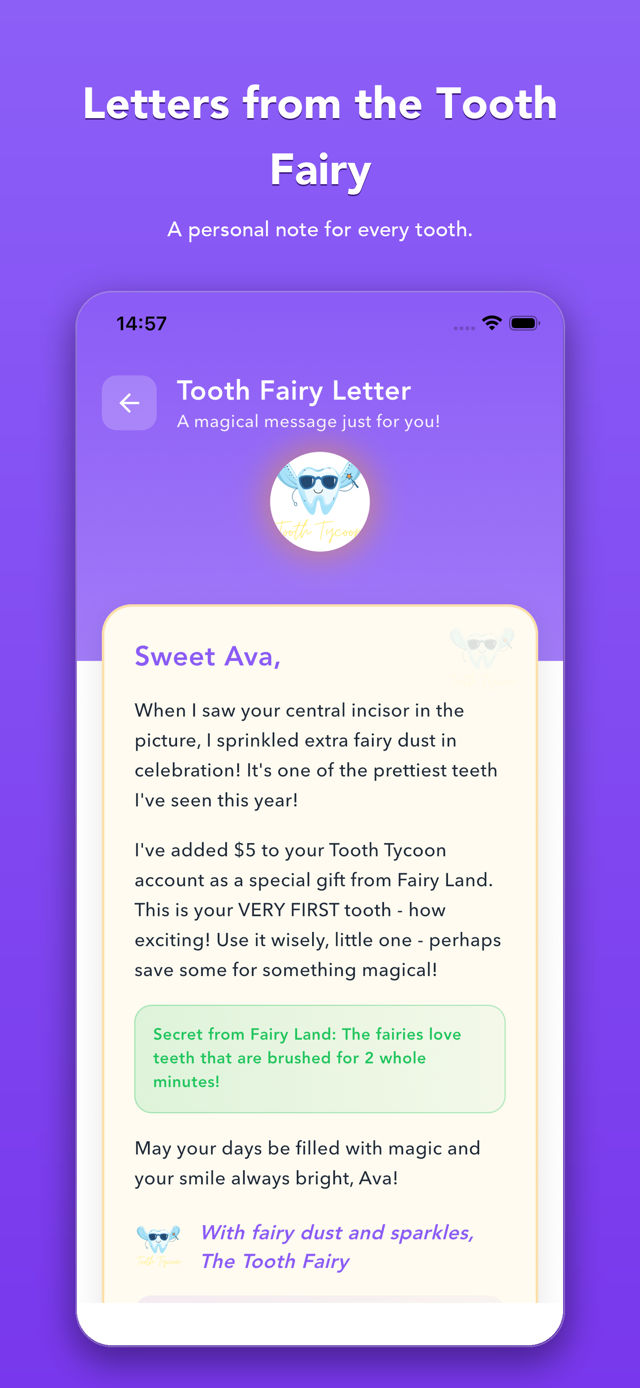 A personalised letter from the Tooth Fairy