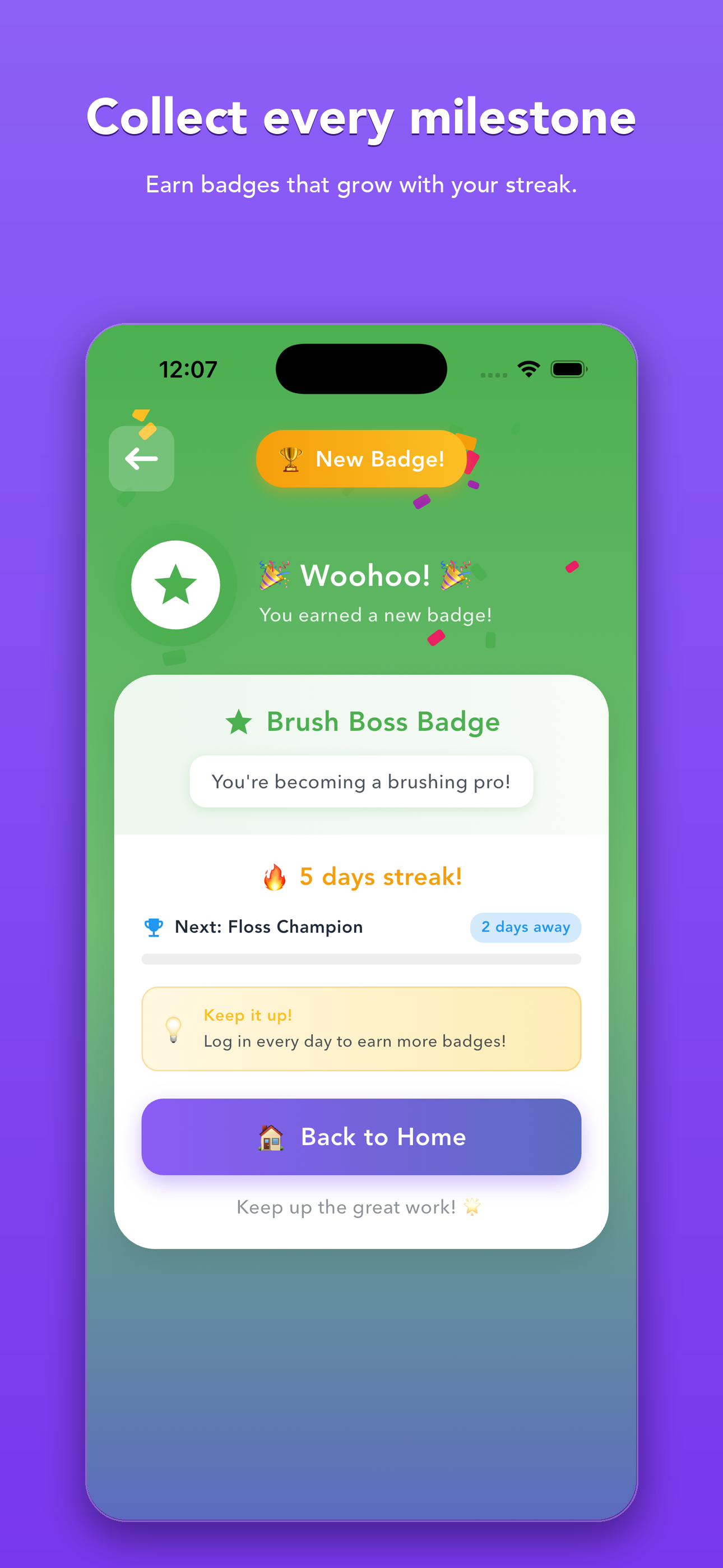 Milestone badge earned for losing a tooth